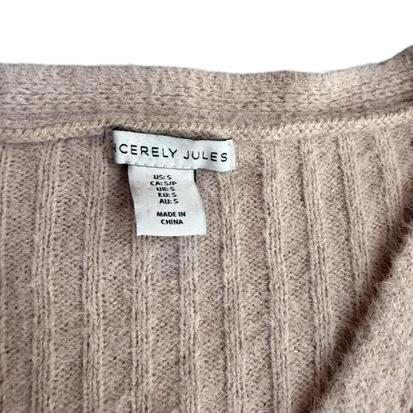 Sincerely‎ Jules Size S Fuzzy Crop Cardigan Sweater Blush Pink Preppy Ribbed - Image 3