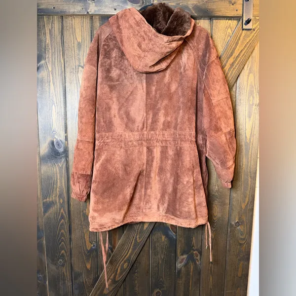 VTG The Legend Of Real Leather Suede‎ Faux Fur Lined Hooded Jacket Parka - Image 2