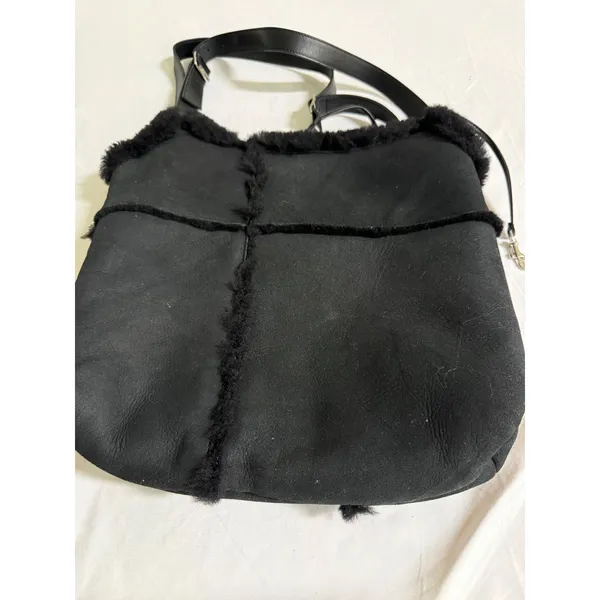 UGG Australia Black Suede Shearling Crossbody Bag Leather Strap Hobo - Image 3