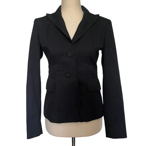 Y2K Anne Klein Pinstripe Womens Blazer Sz OP Career Quiet Luxury Academia Gray - Image 2