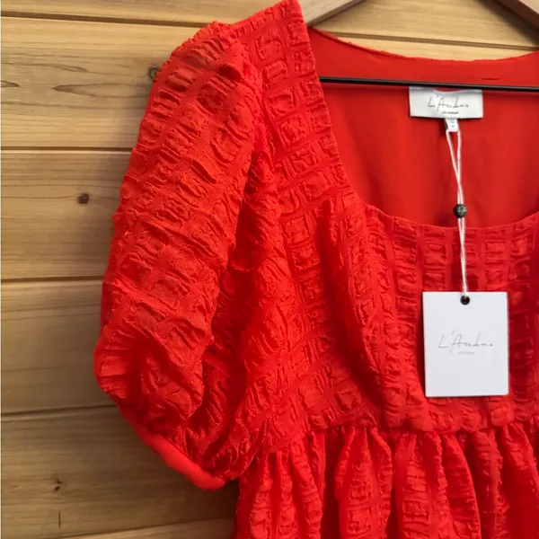 NWT L’Acadamie Revolve XS The Rene Mini Dress Poppy Red Puff Sleeve Christmas - Image 3
