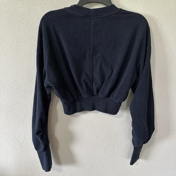 SWEATY BETTY Delight Luxe Fleece Pullover Size 4‎ Navy Blue Cropped Sweatshirt - Image 4