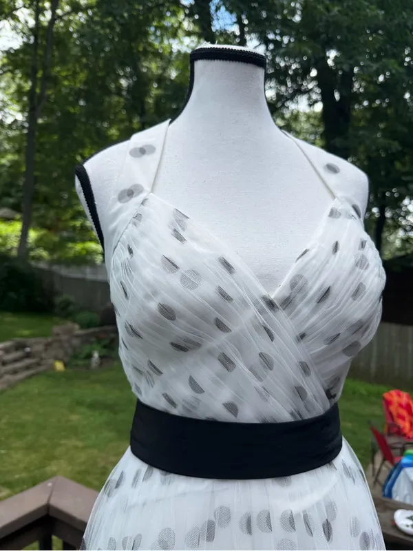 BCBG MAXAZRIA DRESS Maxi Formal LONG GOWN WHITE BLACK POLKA DOT 4 S Ruffle - Image 3
