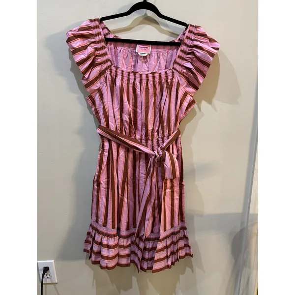 $298 Kate‎ Spade Calais Pink Stripe Ruffle Flutter Dress Size Small Belted!! - Image 4