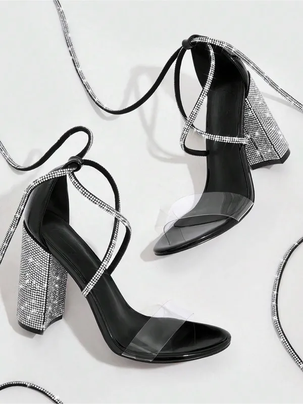 CUCCOO SZL Womans Embellished Silver Ankle Wrap Block Heel Sandals - Image 5