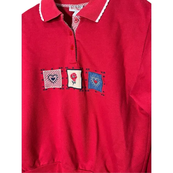 Koret‎ City Blues Collared Pullover Sweatshirt Cotton Blend Red Women’s Small - Image 2