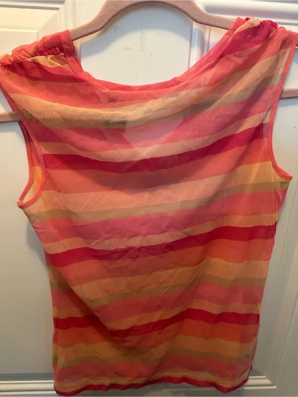 Y2K New York and Company stripped pink sheer 90s style tank - Image 3