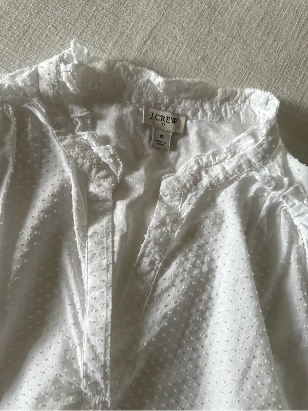 J. Crew White Clip Dot Ruffle Trim Popover Blouse - Small - Image 6