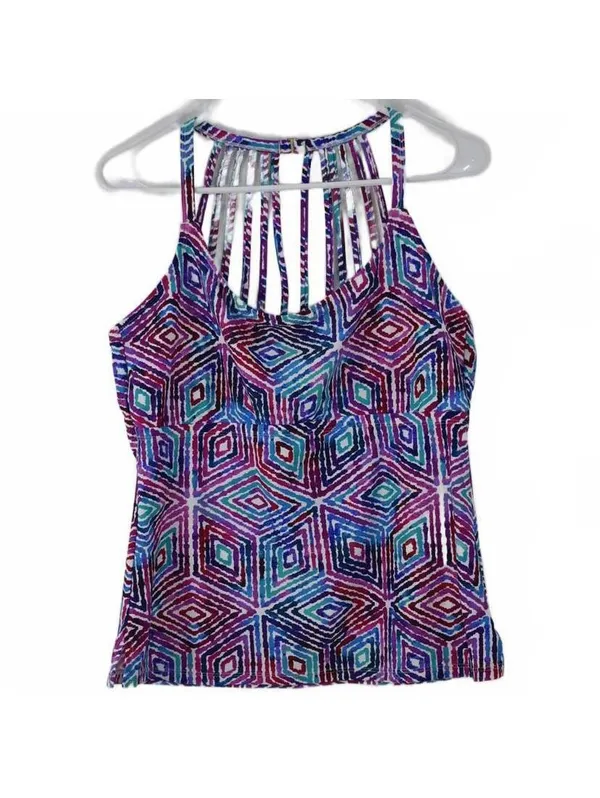 Leilani Geometric Colorful Print Strappy Tankini Top Size 12 - Image 3