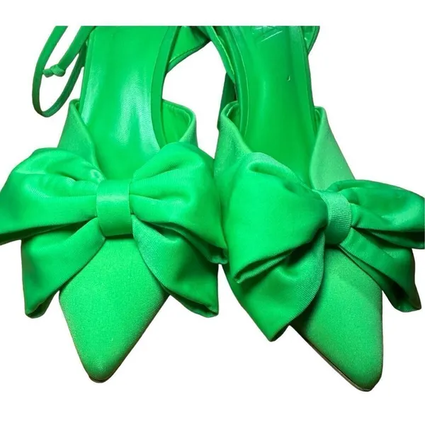 Zara Green Slingback High Heel Shoes With Bow‎ Sz 37 / 6.5 - Image 8