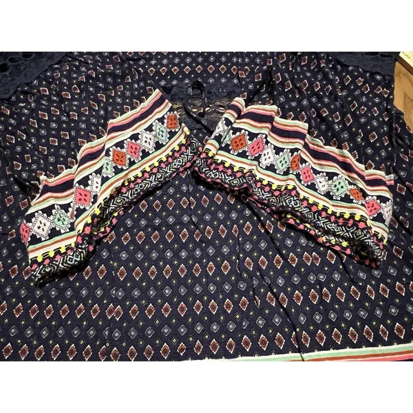 Entro Babydoll Mini Dress Size Medium Bell Sleeves‎ Lace Colorful Preppy Boho - Image 10