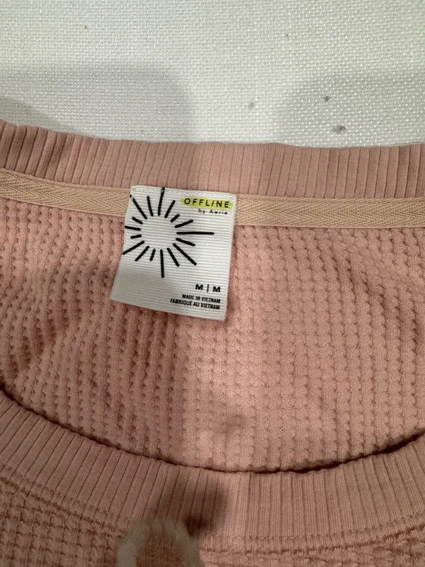 Aerie OFFLINE Pink Waffle Knit Long Sleeve Top - Image 3