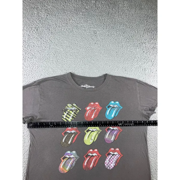 The Rolling Stones‎ Graphic Tee Women L Grey Tongue Logo Oversized Boxy Band Tee - Image 10