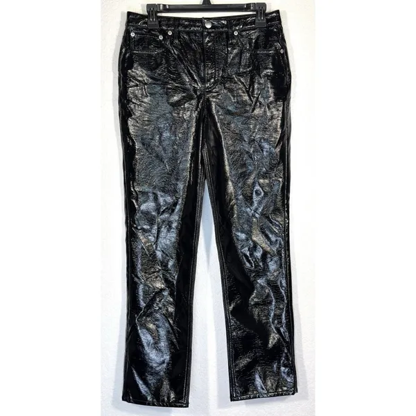 J.Crew Black Patent Faux Leather High Rise Straight Pants Size 28 edgy Y2K goth - Image 2