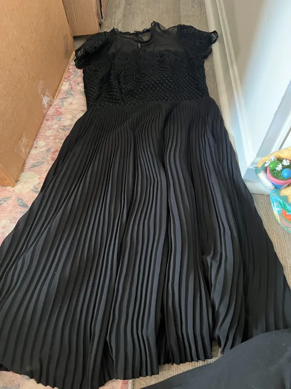 ZARA BLACK‎ GUIPURE LACE MIDI DRESS SHEER size Small - Image 10