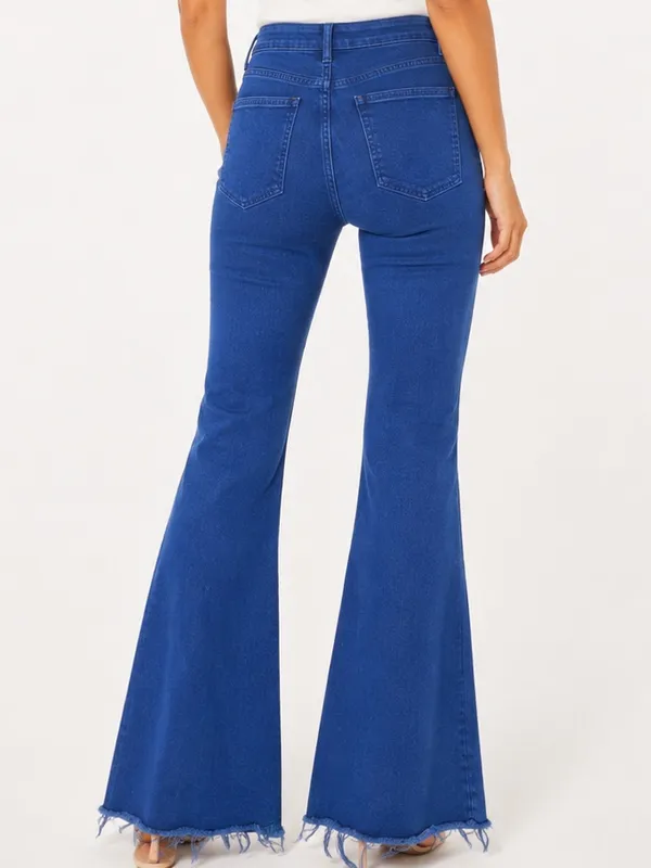 ZARA Women’s Cobalt Blue Flare Jeans Size 10 Raw Hem High Rise Pants - Image 2
