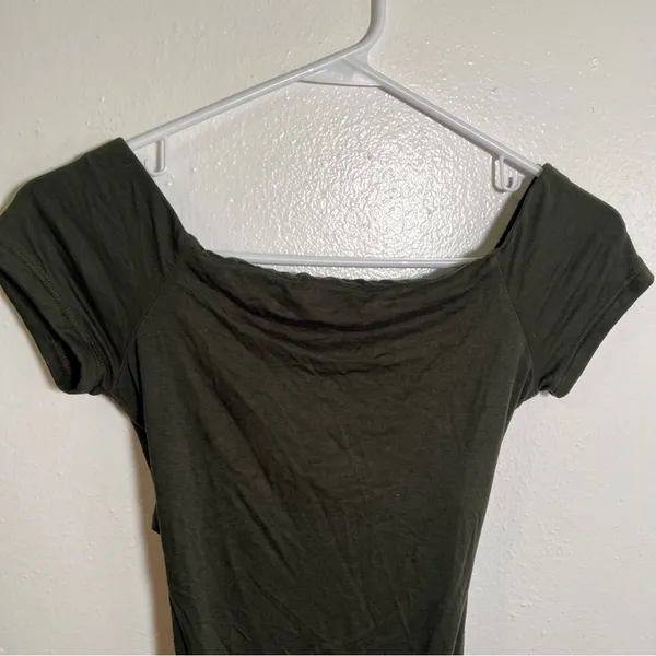 Lush Women's Size Small Off Shoulder Bodysuit Dark Green Open Cross Back Stretch - Image 3