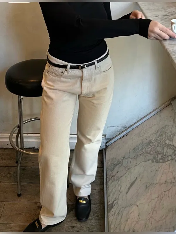 Djerf Avenue Relaxed Jeans 100% Organic cotton button fly cream Size 25 NWOT - Image 2