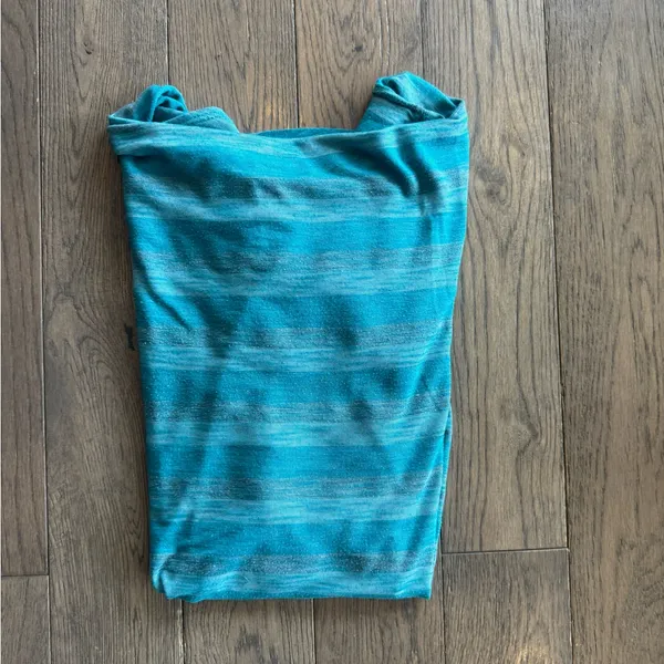 Striped Blue and Gray Cowl Neck Top - Image 6