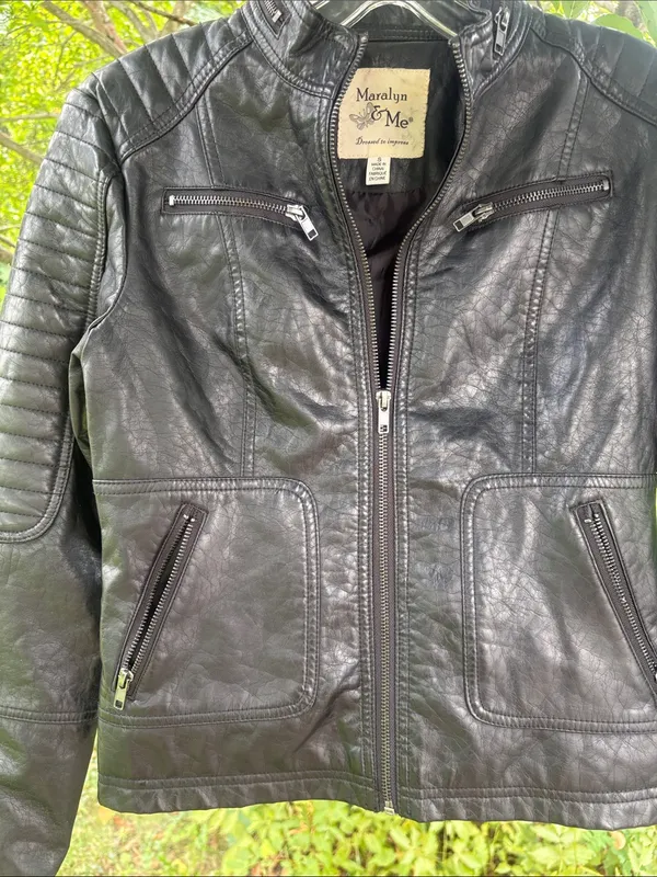 Maralyn & Me Black Faux Leather Quilted Moto Jacket - Image 3