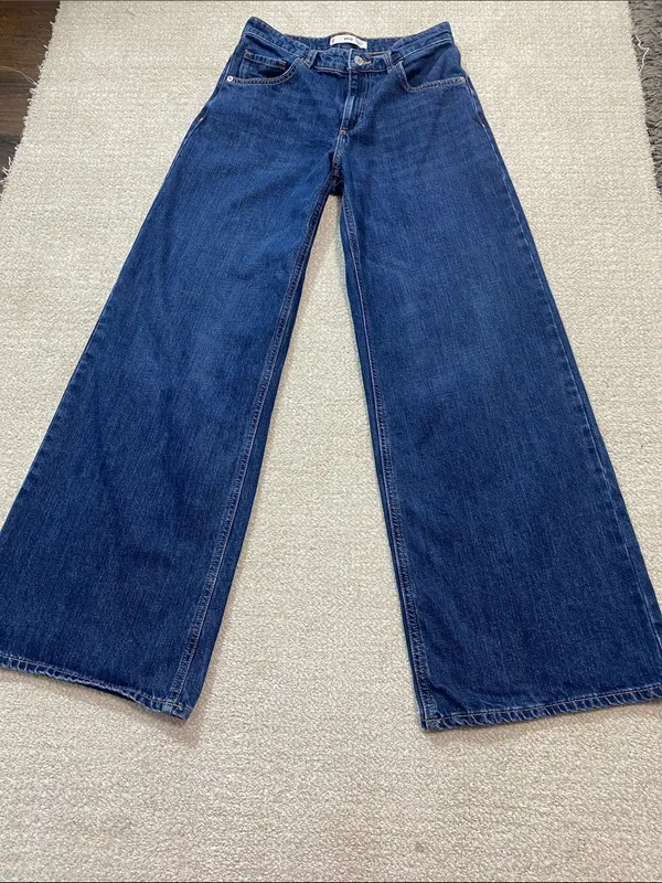 Mango Deep Indigo Wide-Leg Jeans Size 4 100% Cotton - Image 15
