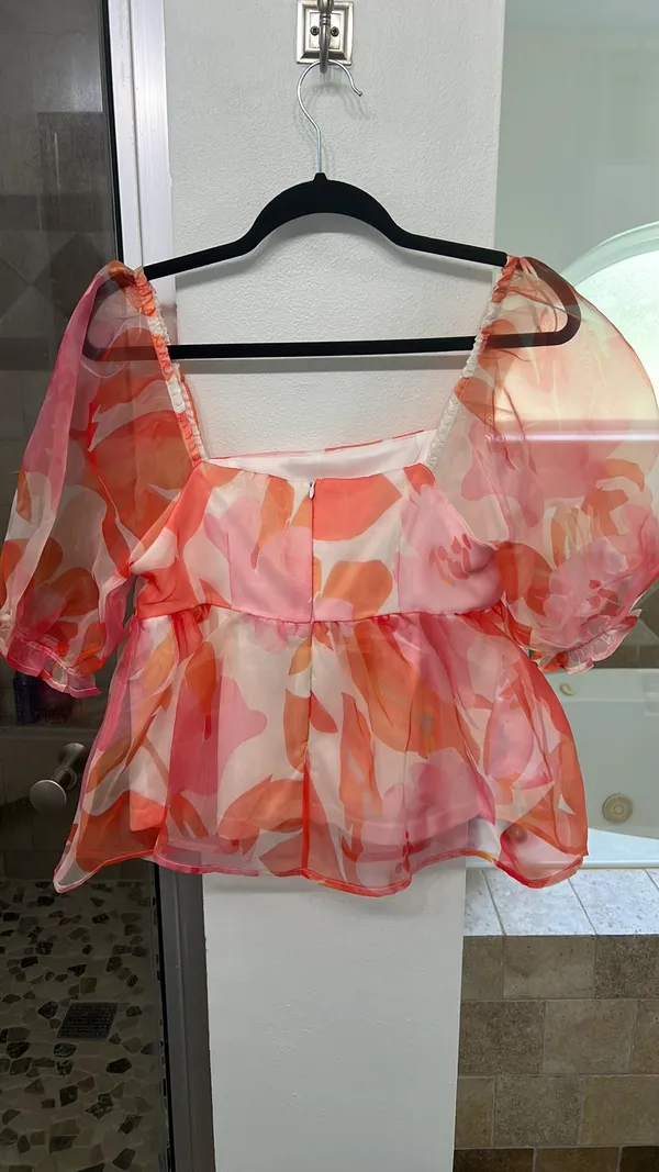 The Clothing Exchange Company Boutique Floral Puffy Sleeve Top (pink and orange) - Image 4