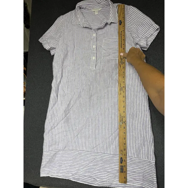 Garnet Hill Suns Out linen relaxed popover shirt dress striped purple Medium - Image 10