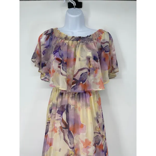 Show Me Your Mumu Maxi Dress Floral Print Smocked Off Shoulder Size L‎ Wedding - Image 3