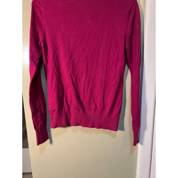 Loft Women's Sz XS Cardigan Sweater Crewneck Magenta Pink Jeweled Buttons Cotton - Image 10