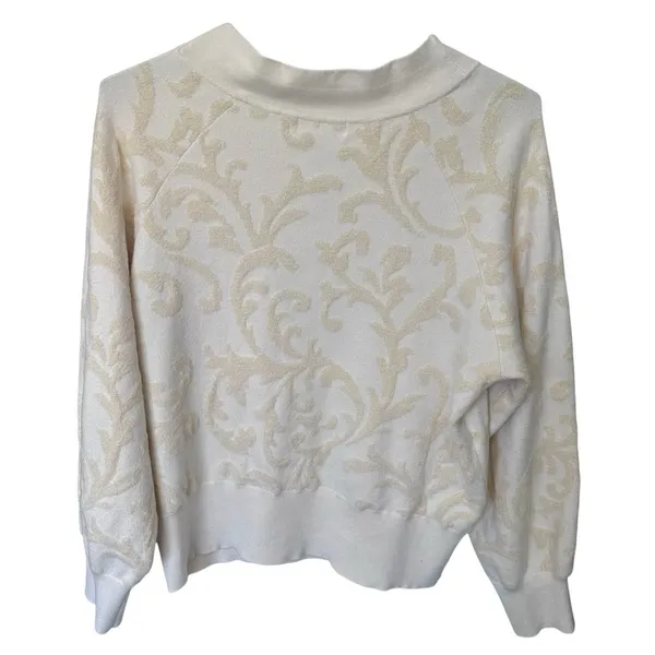 Anthropologie Nina Velvet‎ Sweater Ivory Scrolls Women's Size XL - Image 4
