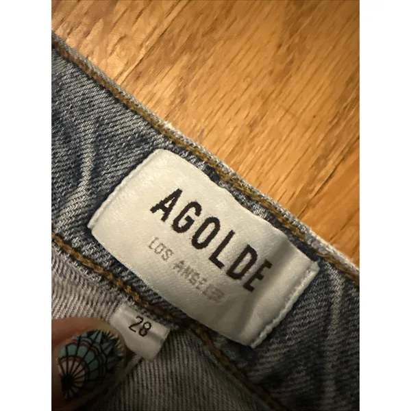 Agolde 90's Pinch Button Fly Jeans 28 Blue High Rise Straight Organic Raw Hem - Image 2