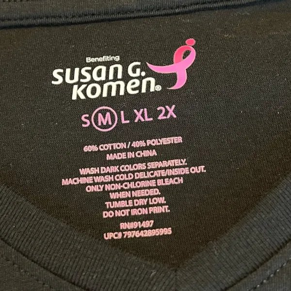 Susan G Komen Breast Cancer Awareness T Shirt Size Medium Black Pink V Neck - Image 3