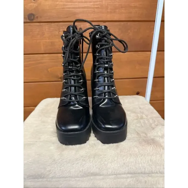 Forever 21 platform combat heels high block heel Sz 7.5 Black - Image 7
