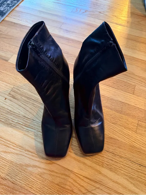 Free People Sienna Black Leather Block Heel Ankle Boots- 38 - Image 5