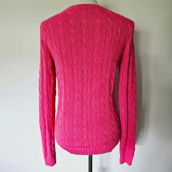 Ralph Lauren Fuchsia & Lime Cable Knit Cotton Crewneck Sweater Size Medium - Image 6