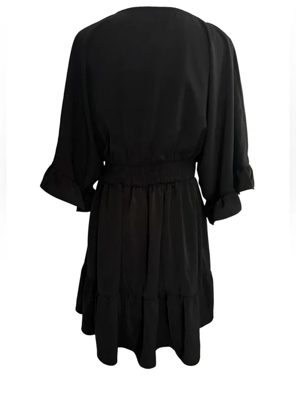 SHEIN Black V-Neck Smocked Waist Ruffle Hem Mini Dress - Image 2