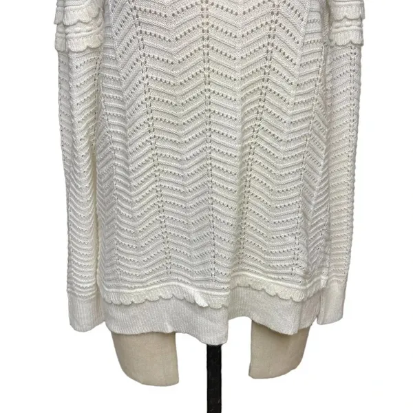 J. Crew Crewneck‎ Scalloped Pointelle Sweater Ivory Size XL - Image 3