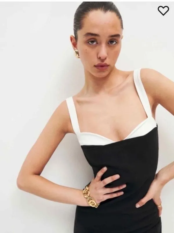 Reformation Black Midi Dress with White Straps - Image 3