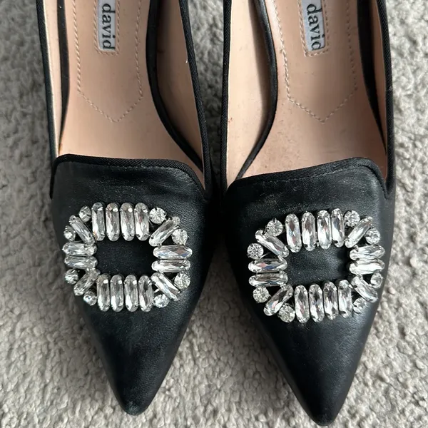 Charles David Black heels with stone embellishment, pointy - Image 4