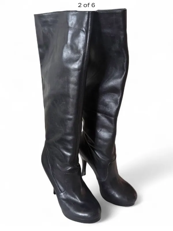 BCBGeneration BG-DISHY" Knee-high Black Leather Stiletto Boots Size 6M - Image 2