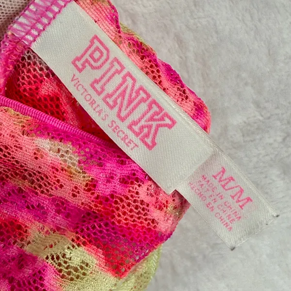 PINK Victoria's Secret Lace‎ Bralette Womens Medium Neon Pink Racerback 36007169 - Image 2