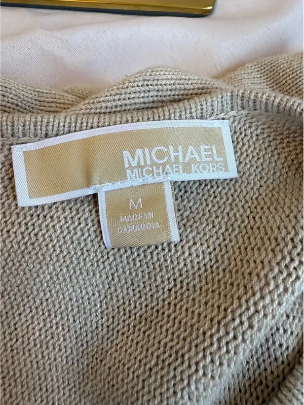 Michael Kors Beige Long Sleeve Knit Sweater Dress, Size M - Image 5