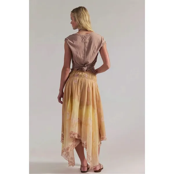 Free People Bohemian 70s FP One Kaia Asymmetrical Midi Skirt Desert Mirage XL - Image 5