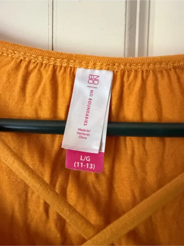 No Boundaries Mustard Yellow Crisscross V-Neck Long Sleeve Top - Image 2