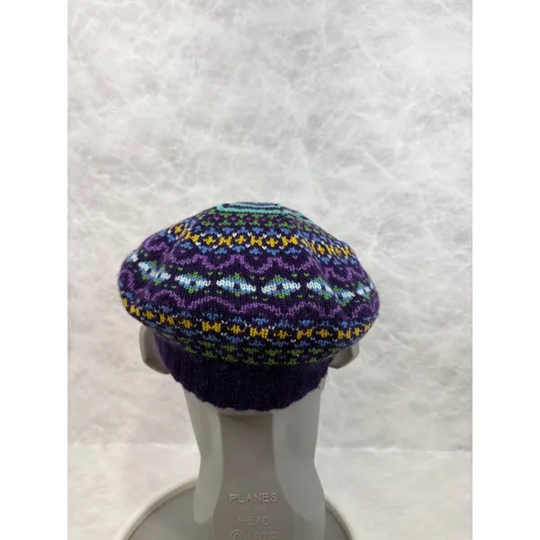 Joe Boxer Purple Fair Isle Knit Beret Hat OSFM Acrylic Boho Tam - Image 5