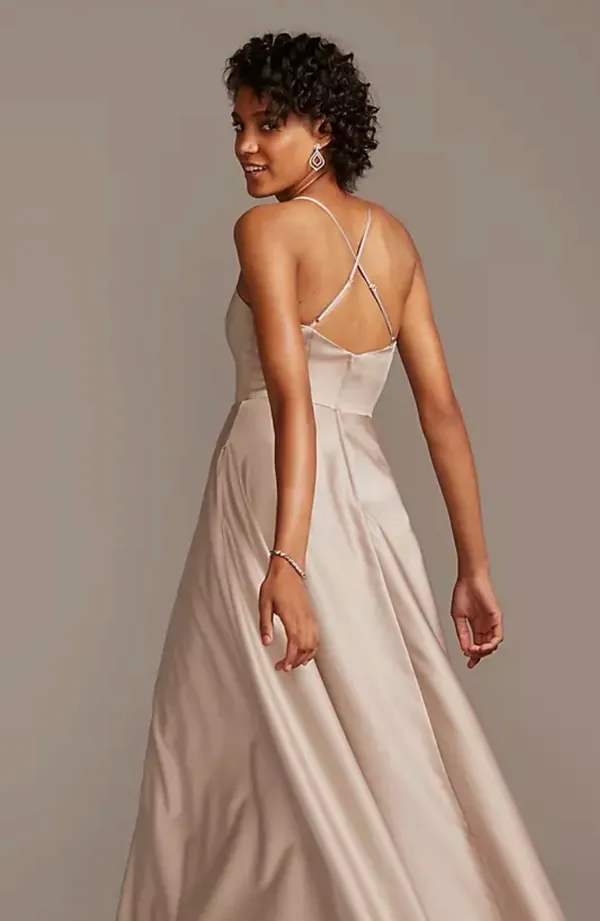 David's Bridal Sage Spaghetti Strap Satin Bridesmaid Dress - Image 4