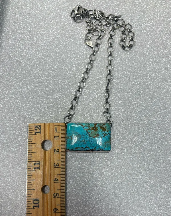 Authentic Navajo Sterling Silver Turquoise Necklace by P. Skeets – Spiderweb Matrix - Image 5
