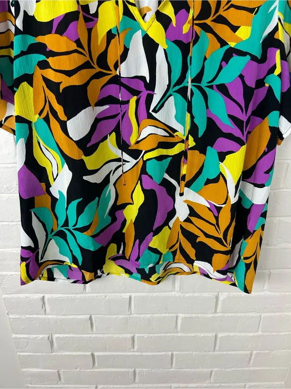 NWT Nine West Colorful Patterned Short Sleeve Blouse Size XL - Image 3