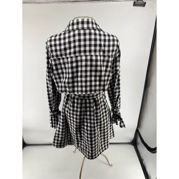 French Connection Gingham Trench Coat Women’s Small Black White Belted - Image 4