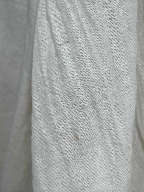 Free People Women's Cream gathered Puff-Sleeve Button Neck Top neckline - Image 11